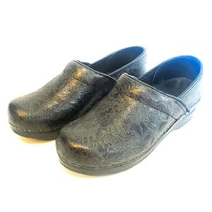 Sanita Professional Black printed metallic nurses leather comfort Danish shoe